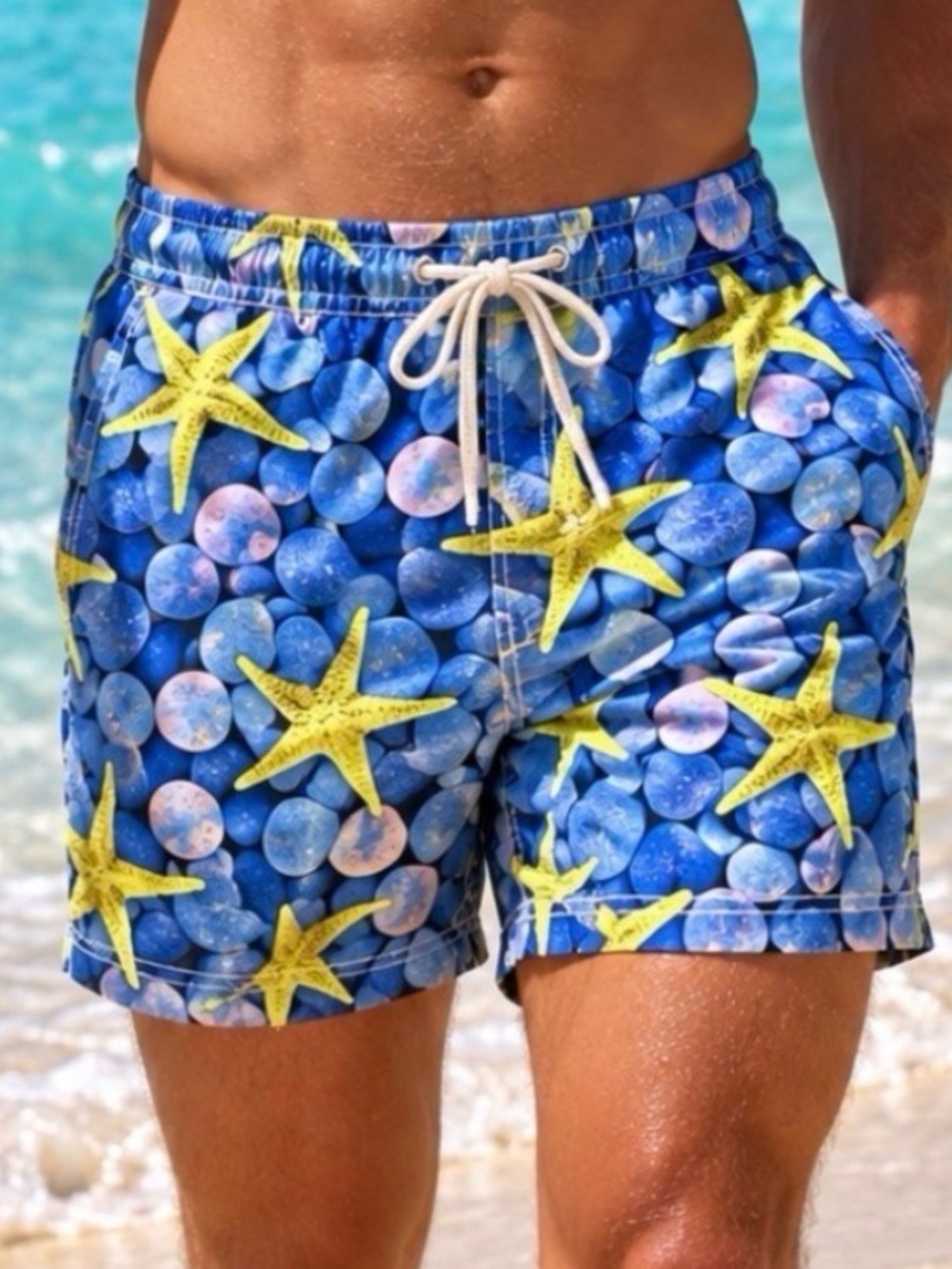 MC2 Saint Barth Blue Starfish Print Swim Trunks
